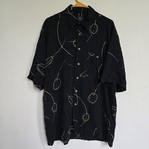 Casa Moda Mens Large Original Spirit Black Shirt with Abstract Yellow Pattern